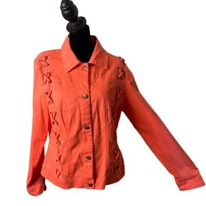Lace Up Grommet Jacket Womens L‎ Orange Festival Y2K Biker Western Statement